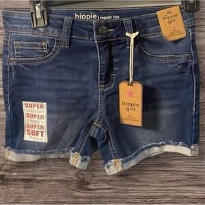 Hippie Girl Midi Jean Shorts Regular Rise Super Soft Stretch Adjustable Waistbnd